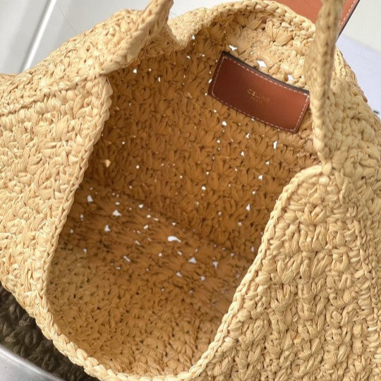C­eli­ne - Classic Panier Cabas Triangle Raffia Calfskin
